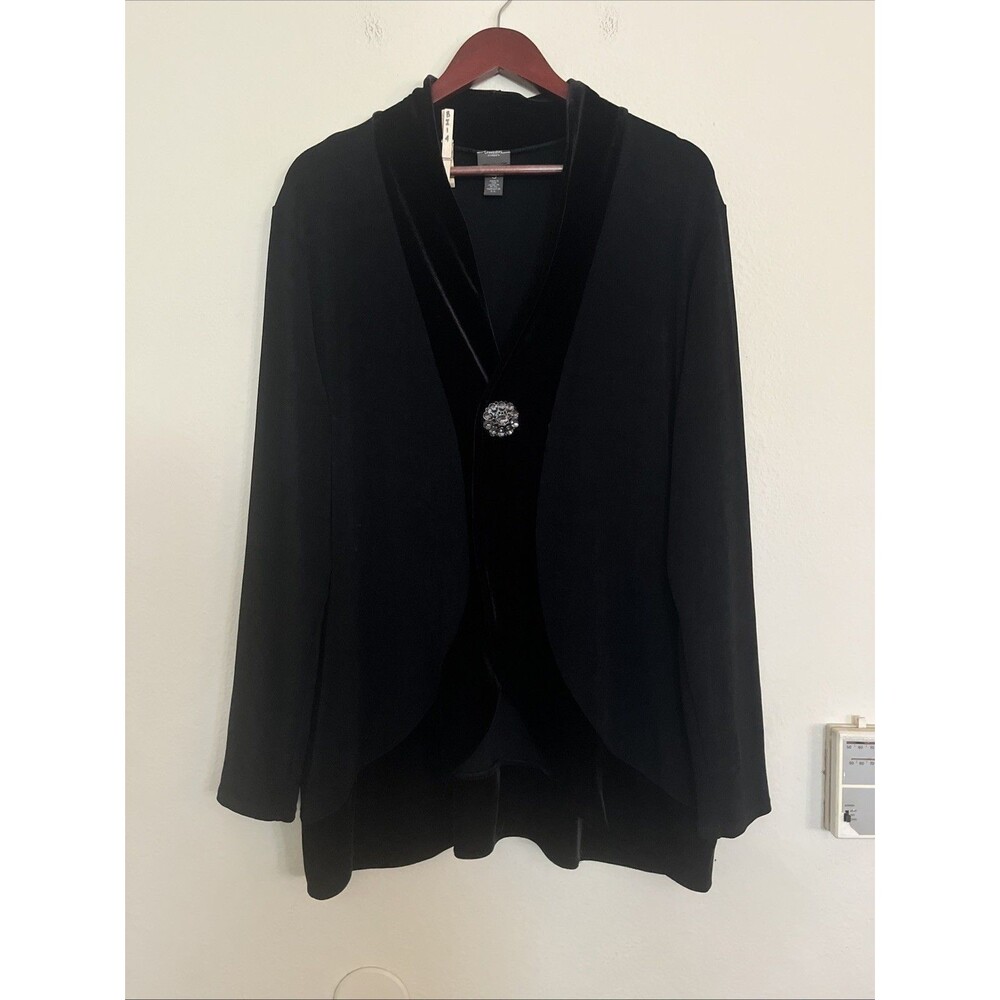 Chico's Travelers Velvet Trim One Embellished Button Long Sleeve Cardigan 3 XL